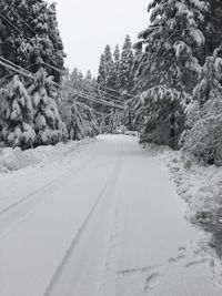 Road amidst snow covered landscape