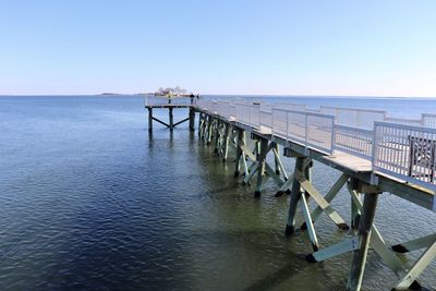 Pier on sea against clear sky