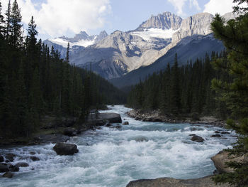 Scenic view of river flowing through rocks and mountains