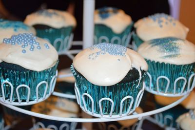 High angle view of cupcakes on stand