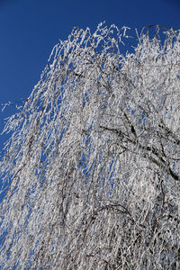 Low angle view of snow on mountain against sky