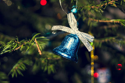 Close-up of christmas decoration hanging on tree