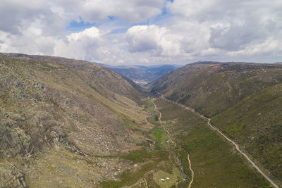 Aerial drone view landscape of vale glaciar do zezere valley in serra estrela, portugal