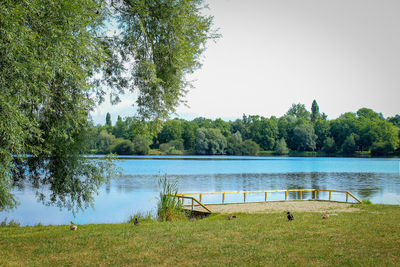 Scenic view of lake against clear sky