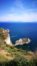 Scenic view of sea against blue sky