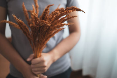 Midsection of woman holding plant