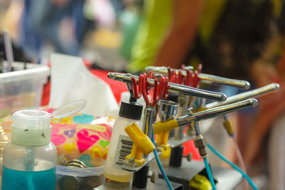 Close-up of paint spray guns