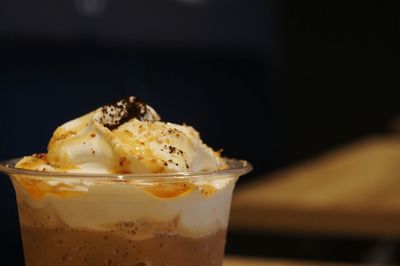 Close-up of ice cream against black background