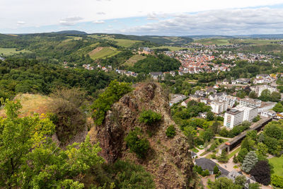 High angle view of townscape against sky