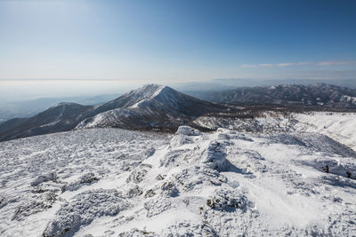 Scenic view of snowcapped mountains against sky