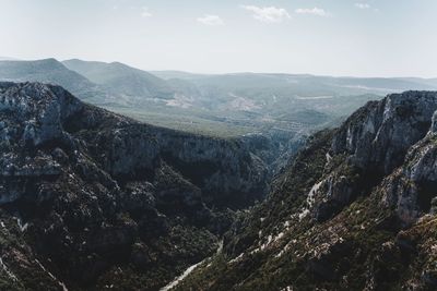 High angle view of valley against sky