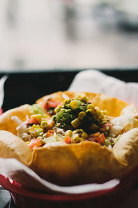 Close-up of served food in plate