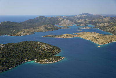 Aerial view of bay in telascica nature park, adriatic sea