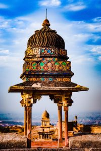 Low angle view of temple building against sky