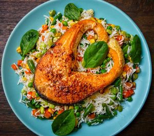 High angle view of food in plate on table