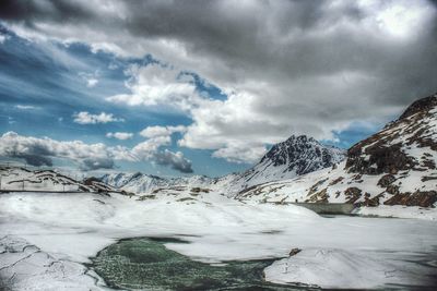 Scenic view of snowcapped mountains against sky