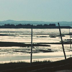 Scenic view of lake against clear sky