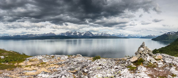 Scenic view of sea against cloudy sky
