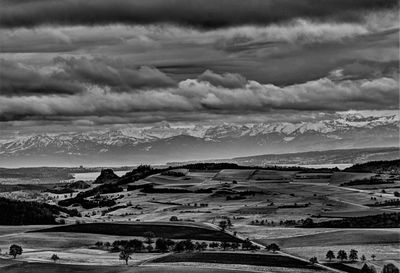 Scenic view of landscape against cloudy sky