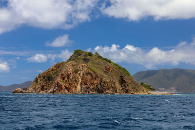 Scenic view of sea and mountains against sky