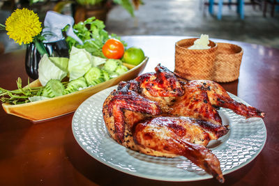 Close-up of meal served in plate