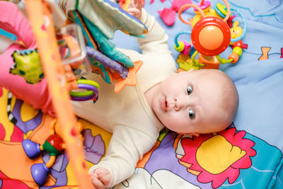 High angle view of cute baby girl