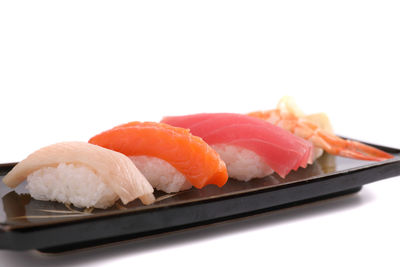 Close-up of sushi served in plate