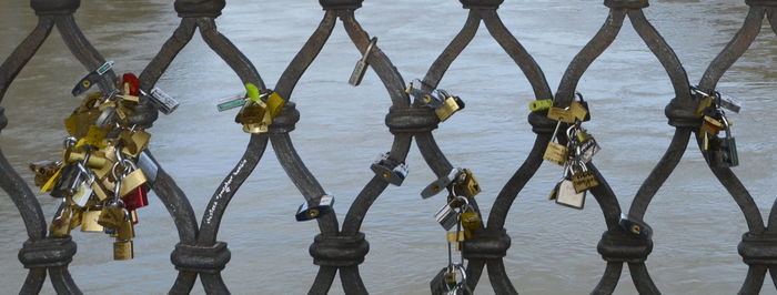 High angle view of metal chain on sea