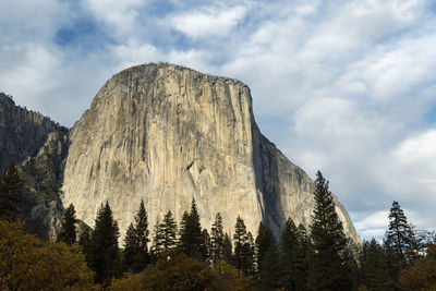 Low angle view of castle on mountain against sky