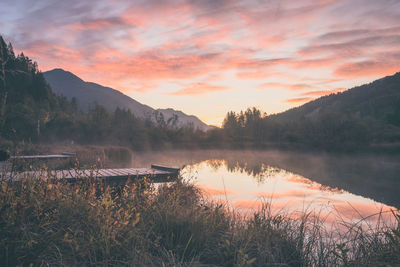 Scenic view of lake against sky during sunset