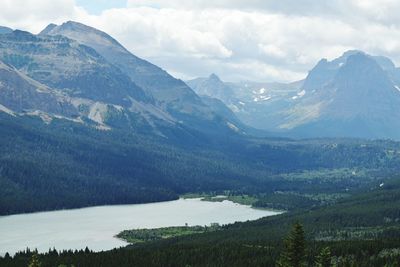 Scenic view of lake against cloudy sky