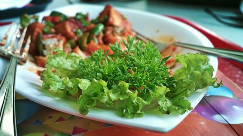 High angle view of chopped vegetables in bowl