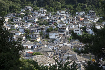 High angle view of buildings in town