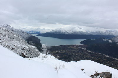 Scenic view of snow covered mountains against sky