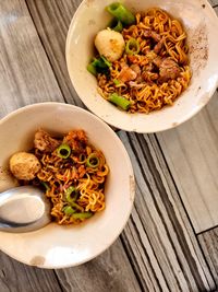 High angle view of food in bowl on table