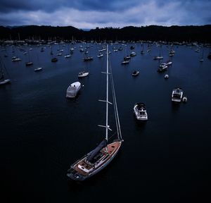 High angle view of boats in sea