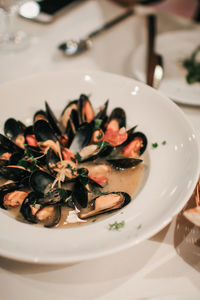 Close-up of food in plate on table