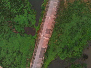 High angle view of road amidst field