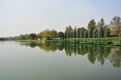 Scenic view of lake against clear sky