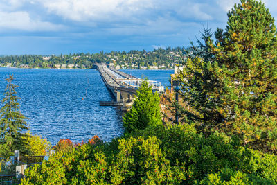 A view of interstate ninety floating bridges from seattle.