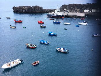 High angle view of boats in sea