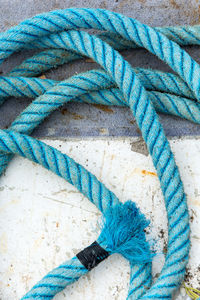 High angle view of ropes tied on rope