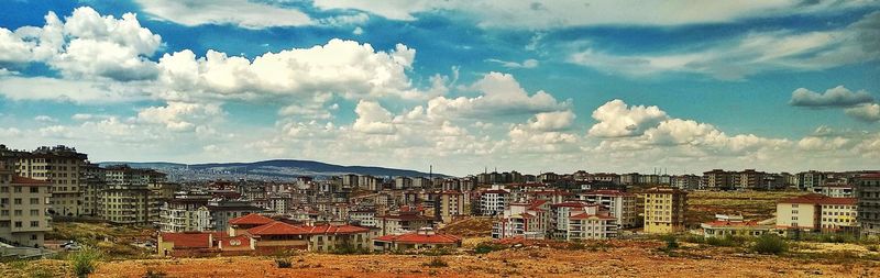 High angle view of townscape against sky