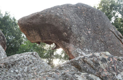 Low angle view of rock formation against sky