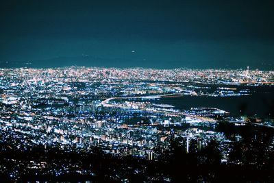 Aerial view of illuminated cityscape