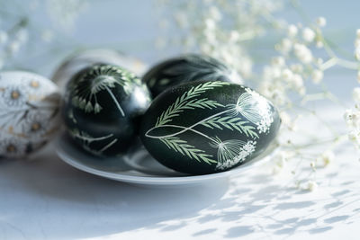 Close-up of christmas decorations on table