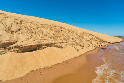 Scenic view of beach against clear blue sky