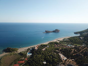 High angle view of sea against clear sky