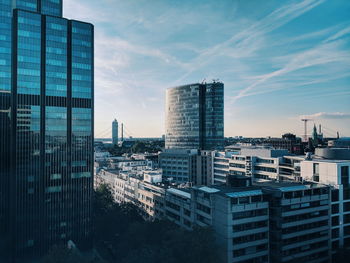 High angle view of buildings against sky