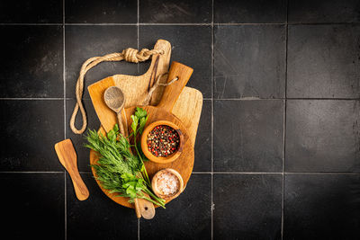 High angle view of food on table